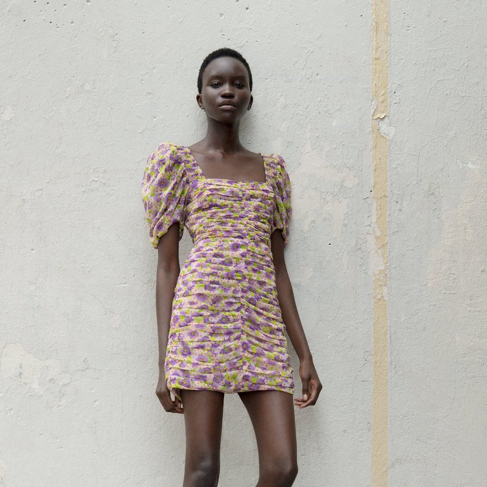 ZARA PRINTED DRAPED DRESS TRF MAUVE